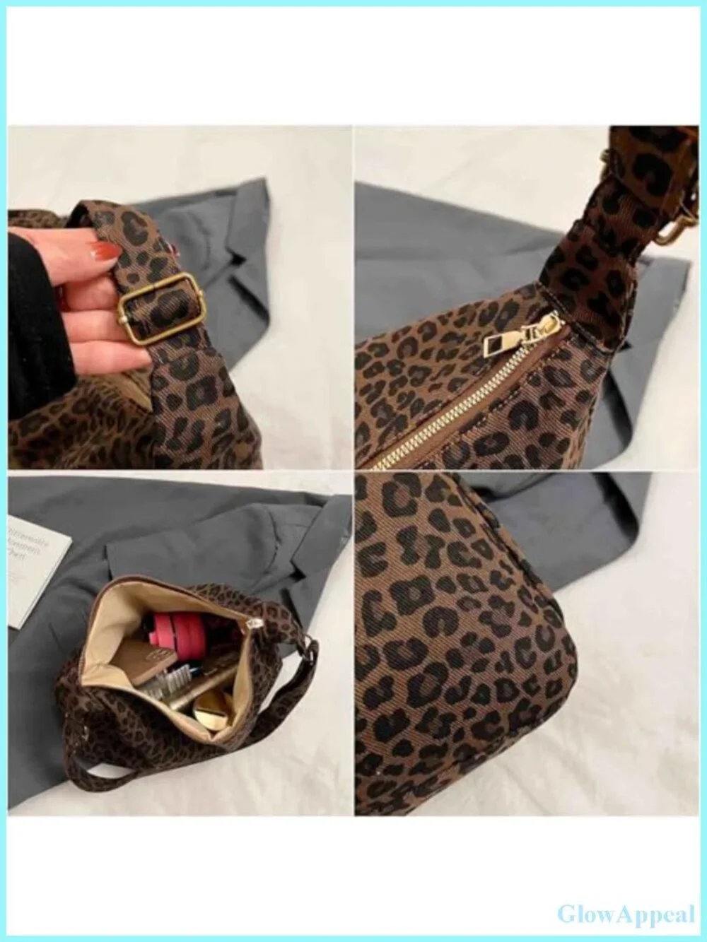 Leopard Cheetah Canvas Hobo Shoulder Bag with Zipper, Y2K Tote Crossbody Purse